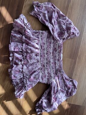 American Eagle Outfitters Lavender Pink Smocked Floral Top